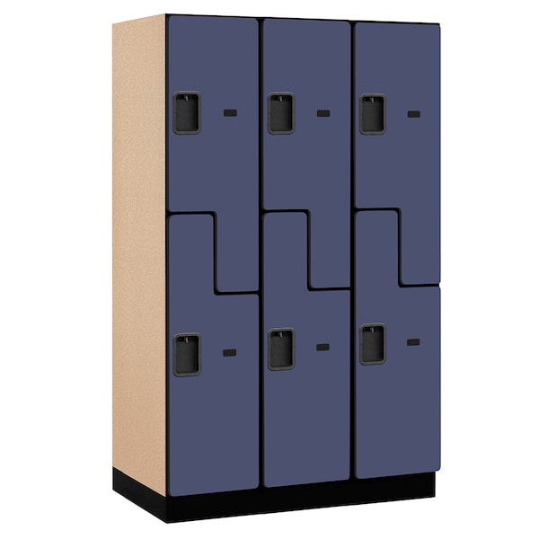 Wardrobe Locker, 45" W, 21" D, 76" H, (3) Wide, (6) Openings, Blue